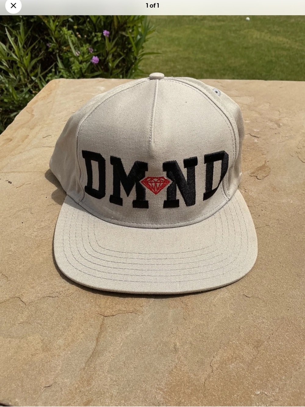 Diamond Supply Co. Beige Snapback with Black DMND Embroidery and Red Diamond